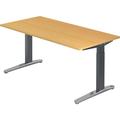 bümö manuell höhenverstellbarer Schreibtisch 160x80 in Buche, Gestell in graphit/alu - PC Tisch höhenverstellbar & groß, höhenverstellbarer Tisch