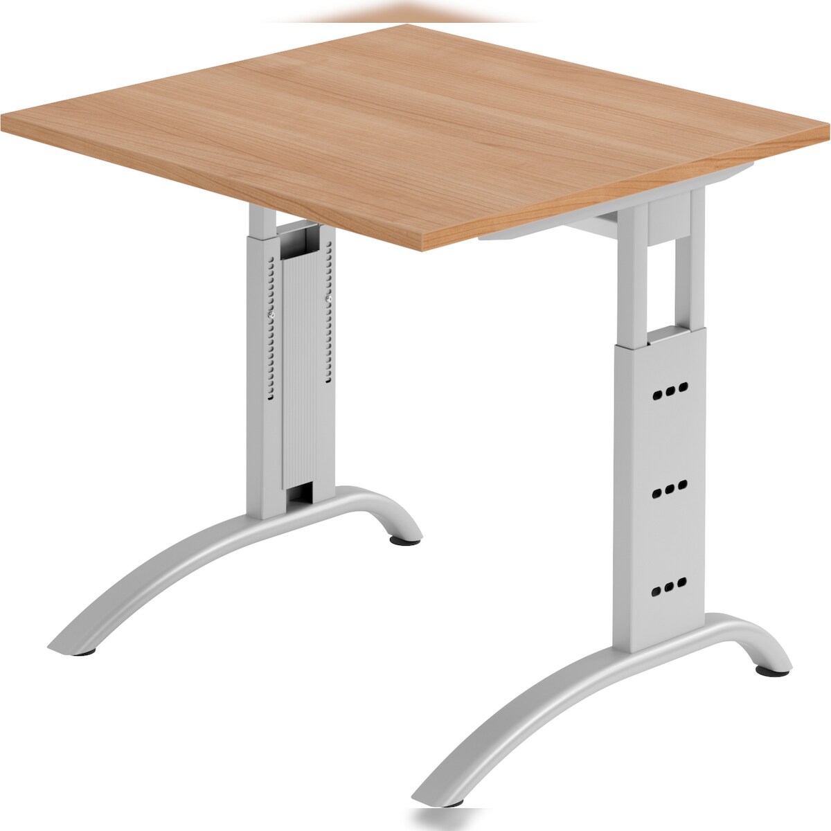 bümö manuell höhenverstellbarer Schreibtisch 80x80 cm in Nussbaum - PC Tisch höhenverstellbar & klein, höhenverstellbarer Tisch Büro, kleiner