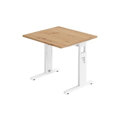 bümö höhenverstellbarer Schreibtisch O-Serie 80x80 cm in Asteiche, Gestell in weiß - PC Tisch klein für's Büro manuell höhenverstellbar, Image