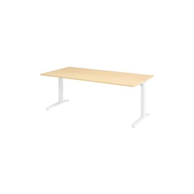 bümö manuell höhenverstellbarer Schreibtisch 200x100 in Ahorn, Gestell in weiß - PC Tisch höhenverstellbar & groß, höhenverstellbarer Tisch Büro, Image