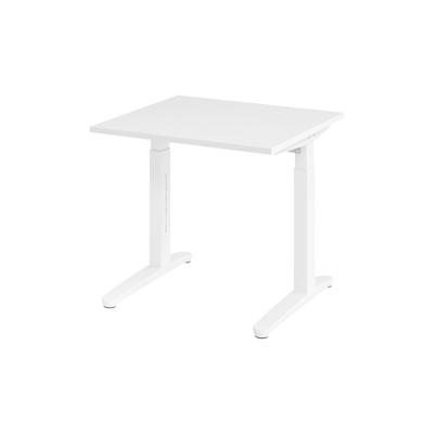 bümö manuell höhenverstellbarer Schreibtisch 80x80 in weiß, Gestell in weiß - PC Tisch höhenverstellbar & klein, höhenverstellbarer Tisch Büro, Image