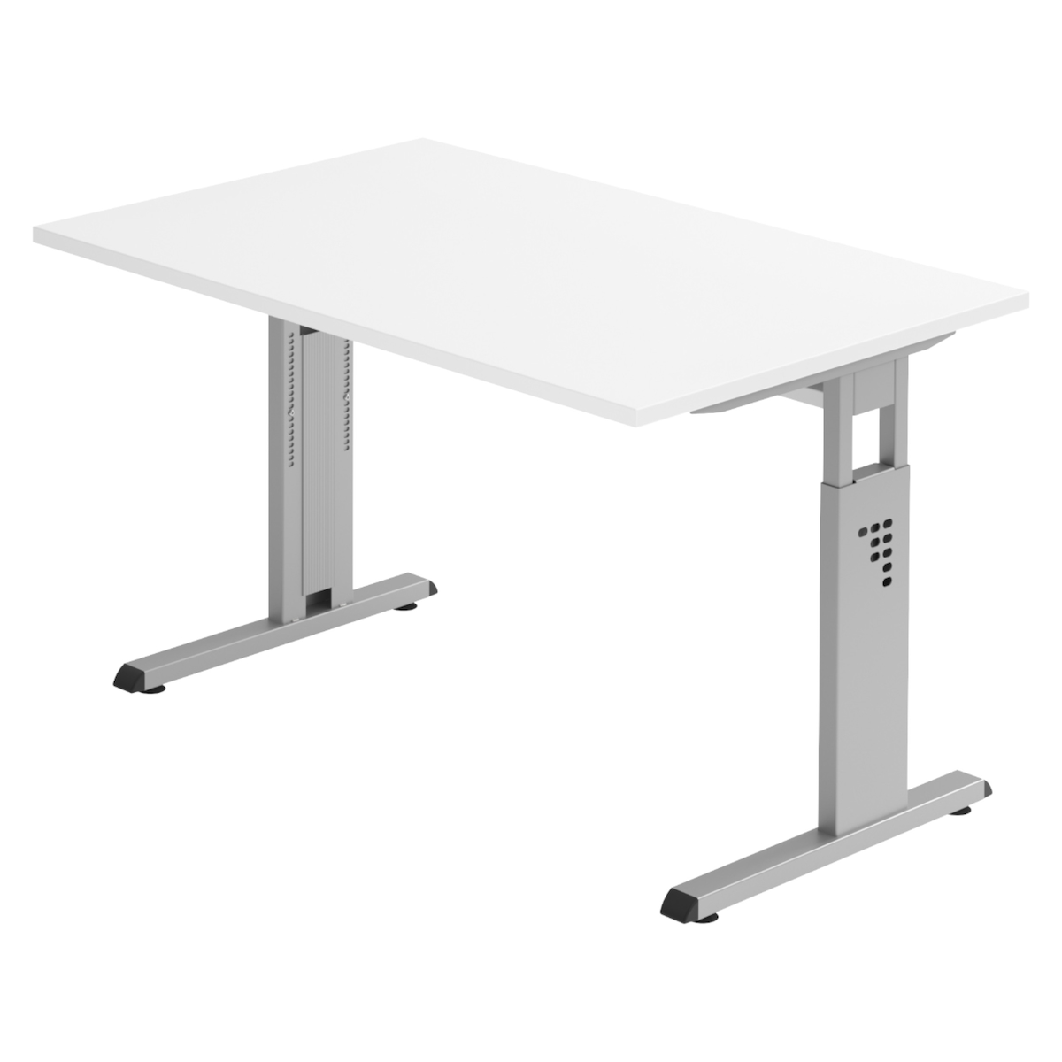 bümö höhenverstellbarer Schreibtisch O-Serie 120x80 cm in weiß, Gestell in Silber - PC Tisch klein für's Büro manuell höhenverstellbar, Computertisch Image