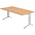 bümö manuell höhenverstellbarer Schreibtisch 200x100 cm in Buche - PC Tisch höhenverstellbar & groß, höhenverstellbarer Tisch Büro, großer