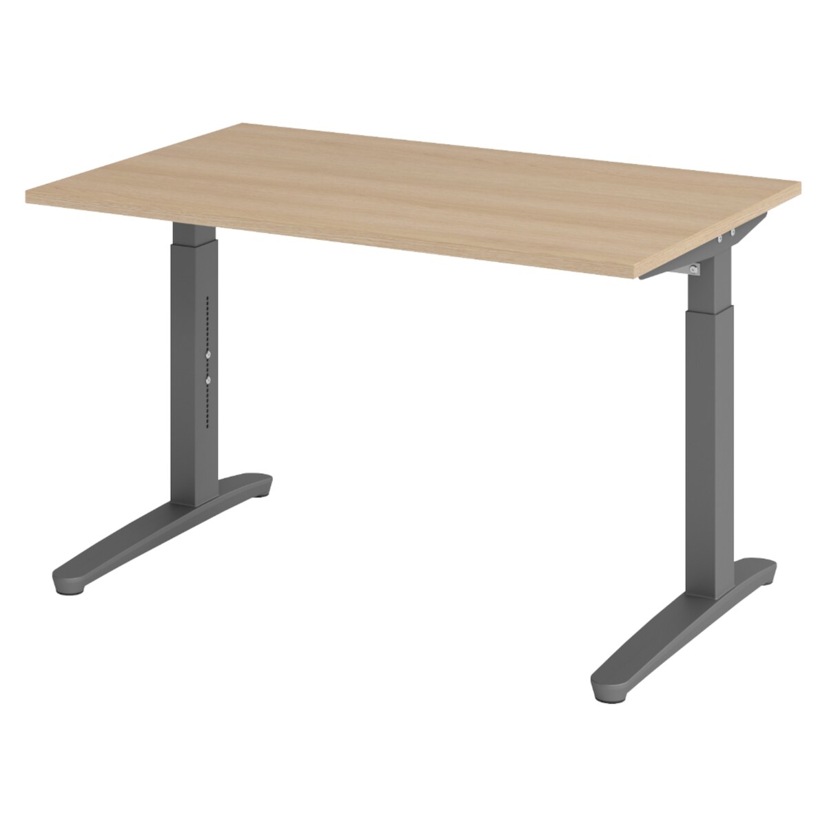 bümö manuell höhenverstellbarer Schreibtisch 120x80 in Eiche, Gestell in graphit - PC Tisch höhenverstellbar & klein, höhenverstellbarer Tisch Büro, Image