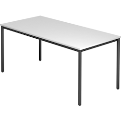 bümö Multifunktionstisch weiß, Tisch 160 x 80 cm, Tischfuß rund in schwarz - einfacher Tisch, Besprechungstisch System D-Serie, Konferenztisch, Image