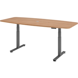 bümö Konferenztisch elektrisch höhenverstellbar 220x103 in Nussbaum, Gestell: Graphit - elektrischer Besprechungstisch oval mit Memoryfunktion Image