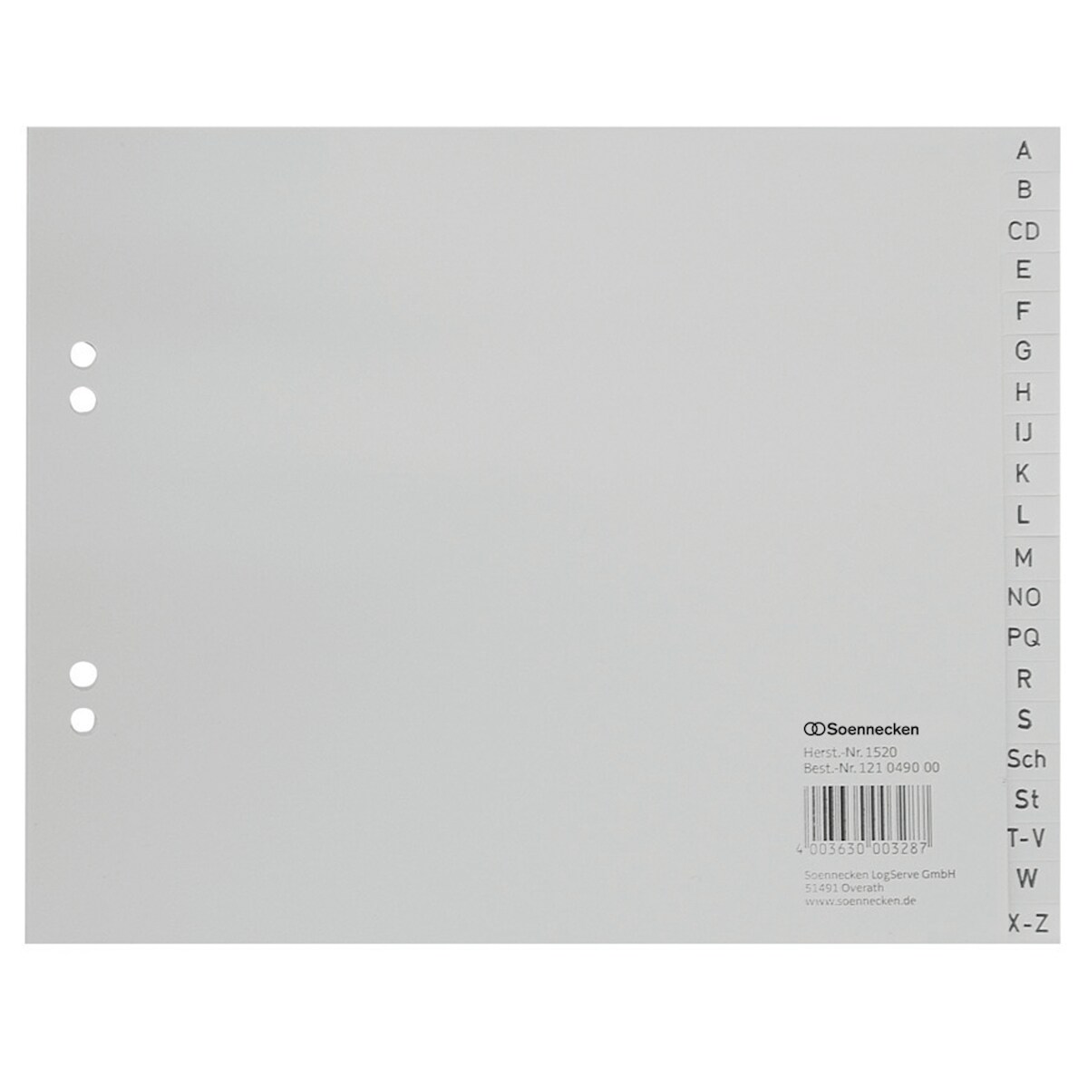 Soennecken 1520 Register DIN A4 A-Z halbe Höhe PP grau Image