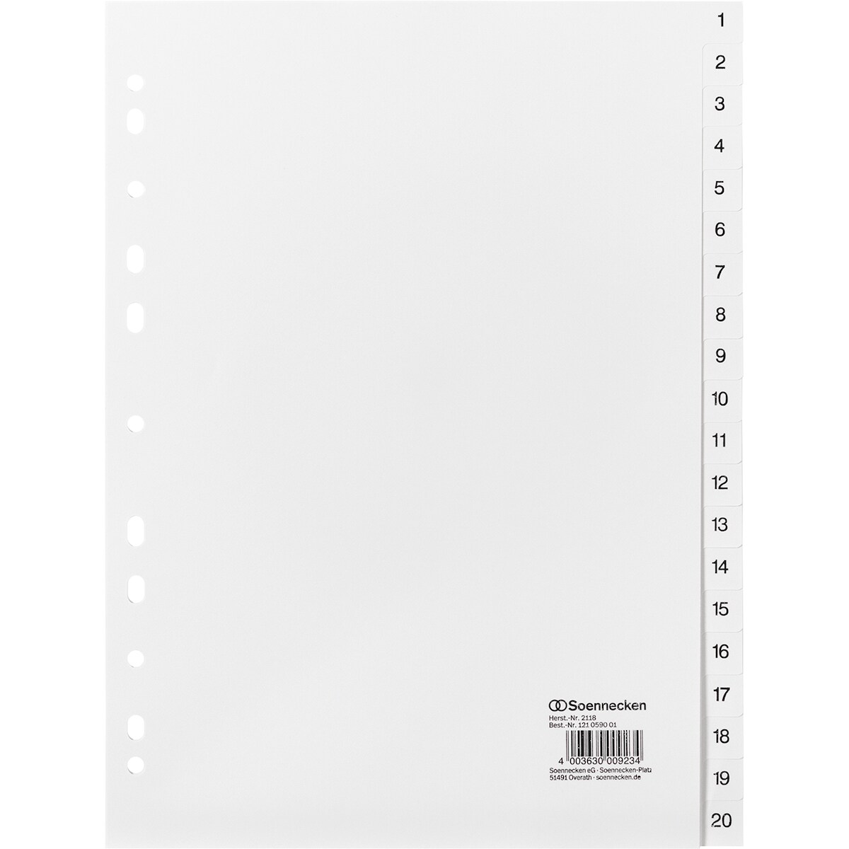 Soennecken Register 2118 DIN A4 1-20 volle Höhe PP weiß Image