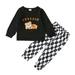 2T Toddler Baby Boys Clothes Baby Boys Outfits 2-3T Baby Boys Long Sleeve Round Neckline Bear Print Top Plaid Pants 2PCS Set Black