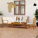 5 Piece Patio Lounge Set with Cushion Cream Solid Acacia Wood