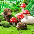 Queekay Fairy Outdoor Garden EC36 Animals Figurines Outdoor Fairy Garden Accessories Resin Hedgehogs and Wood Mushroom Miniature Garden for Plant Pots Bonsai Craft Decor Fairy Garden Supplies