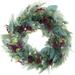 Ich Artificial Christmas Wreath] - Witer Frost Collectio - atural Decoratio - Pre Lit With 50 Warm Clear Colored LED Mii Lights - Icludes Cotrolled Battery Powered Timer