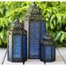 Moroccan Candle Lantern Decorative Set of 3 for Floor Ramadan Decorations Indoor Home Decor Outdoor Patio or Porch Weddings Cobalt