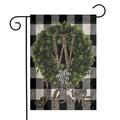 Boxwood Wreath Black And EC36 White Plaid Buffalo Check Initial Name W Burlap Garden Porch Lawn Flag Farmhouse Decorations Mailbox Home Decor Welcome Sign 12x18 Double Sided Nylon Linen Fabric