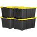 V12 11Gal Heavy Duty Plastic Storage Bins With Latching Lids Stackable Tough Tote Storage Box Containers With Lock Hole & Handle For Garage Workshop Metal Rack (Black Base/Yellow Lid 4Pack)