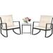 HJNIUNIU 3-Piece Patio Bistro Set Outdoor Rocking Chairs Set Black Wicker Porch Chairs with Glass Coffee Table Beige Cushion