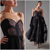 Anthropologie Dresses | Black Floral Embroidered Cocktail Dress Nwt | Color: Black/Purple | Size: S