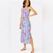 Lilly Pulitzer Dresses | Lilly Pulitzer Dress Bingham Halter Midi Dress Gold Chain At Neck Size S | Color: Blue/Pink | Size: S