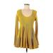 Maeve by Anthropologie Casual Dress - Mini Scoop Neck Long sleeves: Yellow Print Dresses - Women's Size Medium