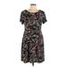 Connected Apparel Casual Dress - A-Line Scoop Neck Short sleeves: Black Floral Dresses - Women's Size 12 Petite