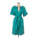 Escada Casual Dress - A-Line Plunge 3/4 sleeves: Teal Solid Dresses - Women's Size 38