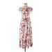 Leith Casual Dress - Midi Boatneck Short sleeves: Ivory Floral Dresses - Women's Size Small