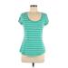 Express Short Sleeve T-Shirt: Teal Stripes Tops - Women's Size Medium