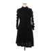 CeCe Casual Dress - A-Line High Neck Long sleeves: Black Print Dresses - New - Women's Size X-Large