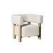 31 Inch Accent Chair, Modern Brown Wood Frame, White Fabric Upholstery