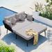 Outdoor Patio Daybed, Chaise Lounge Loveseat with Woven Nylon Rope Backrest and Washable Cushions for Balcony, Poolside