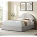 Palmetto Modern Round Headboard Light Grey Fabric Upholstered King Size Platform Bed