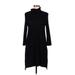 Puella Casual Dress - Sweater Dress Turtleneck 3/4 sleeves: Black Print Dresses - Women's Size Medium