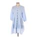 Beachsissi Casual Dress - Shirtdress Collared 3/4 sleeves: Blue Dresses - Women's Size Small