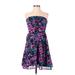 Hinge Casual Dress - A-Line Strapless Sleeveless: Blue Floral Dresses - Women's Size Small