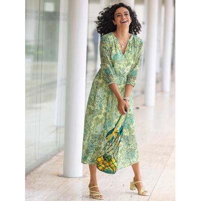 Druckkleid INSPIRATIONEN "Druck-Kleid", Damen, Gr. 40, Normalgrößen, grün (pistazie, mint, bedruckt), 100% Polyester, geblümt, gemustert, mehrfarbig, bedruckt, wadenlang, V-Ausschnitt, 3/4-Ärmel, Kleider Image