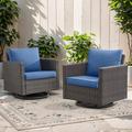 Latitude Run® Ingvald Patio Wicker Rattan Swivel Rocking Outdoor Lounge Accent Chair Set of 2 Wicker/Rattan in Gray/Blue/Brown | Wayfair