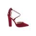 Lulus Heels: Pumps Chunky Heel Cocktail Party Burgundy Solid Shoes - Women's Size 8 - Pointed Toe