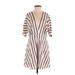 Shein Casual Dress - Mini Plunge 3/4 sleeves: Ivory Stripes Dresses - Women's Size Small