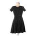 Ann Taylor LOFT Casual Dress - A-Line High Neck Short sleeves: Black Dresses - Women's Size 0 Petite