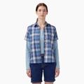 Dickies Women's Plaid Woven Shirt - Coronet Blue Herringbone Size L (FS307)