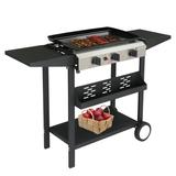 Ktaxon 3 Burner Propane Griddle Flat Top Gas Grill 30000 BTU with Ceramic Coated Cast Iron Pan Side Shelves Spice Rack Wheels