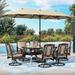 & William Patio Table and Chairs with 13ft Double-Sided Umbrella 8 Piece Outdoor Dining Furniture Set with 6 Padded Swivel Rocker Dining Chairs 1 Rectangular Metal Patio Table and 1