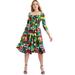 Plus Size Women's Sweetheart Swing Dress by June+Vie in Multi Bold Leaves (Size 30/32)