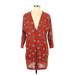 Madewell Casual Dress - Mini Plunge 3/4 sleeves: Burgundy Floral Dresses - Women's Size X-Small