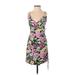 4SI3NNAI Casual Dress - Sheath Plunge Sleeveless: Pink Floral Dresses - New - Women's Size X-Small