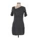 BCBGMAXAZRIA Casual Dress - Mini V-Neck Short sleeves: Gray Marled Dresses - Women's Size Medium