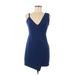 NBD Casual Dress - Mini V-Neck Sleeveless: Blue Print Dresses - Women's Size Medium