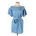 Sugar High Casual Dress - Popover: Blue Solid Dresses - Women's Size Large
