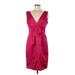 Nanette Lepore Cocktail Dress - Party V-Neck Sleeveless: Burgundy Print Dresses - Women's Size 6