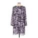 Nine West Casual Dress - Mini Crew Neck 3/4 sleeves: Purple Zebra Print Dresses - Women's Size Large